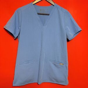 FIGS Women's Scrub Top V-Neck Blue‎ Short Sleeve Size S